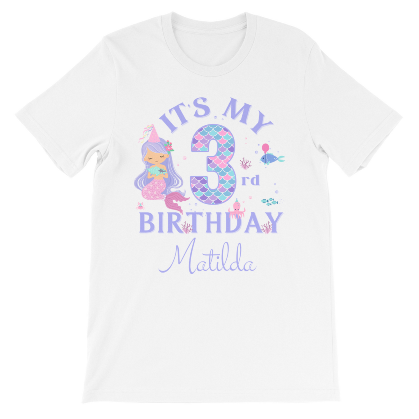 Girls Personalised Mermaid Birthday T-shirt | 3 - 9 years