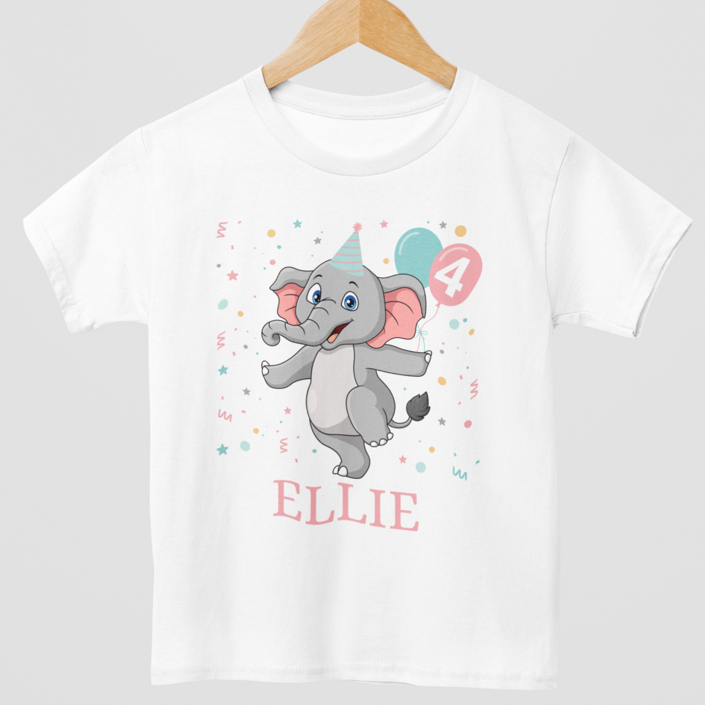 Girls Personalised Birthday Elephant T-shirt | 1 - 8 yrs