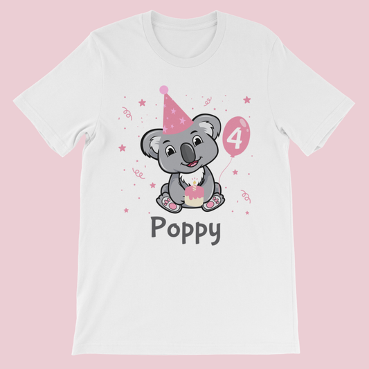 Girls Personalised Birthday Koala T-shirt - (Ages 1-8 yrs)