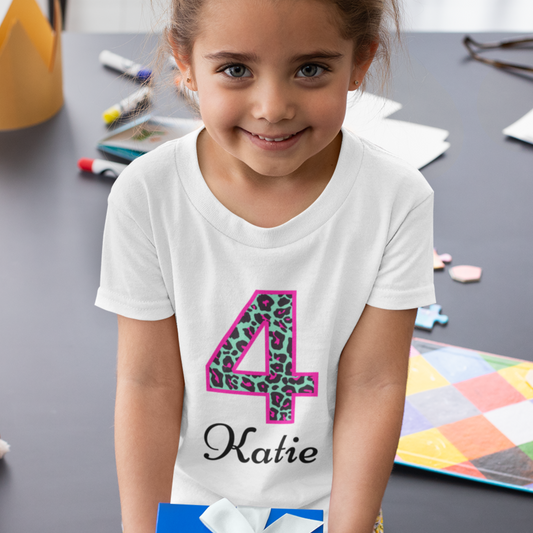 Girls Leopard Print Birthday Cotton T-shirt | 3 - 13 years