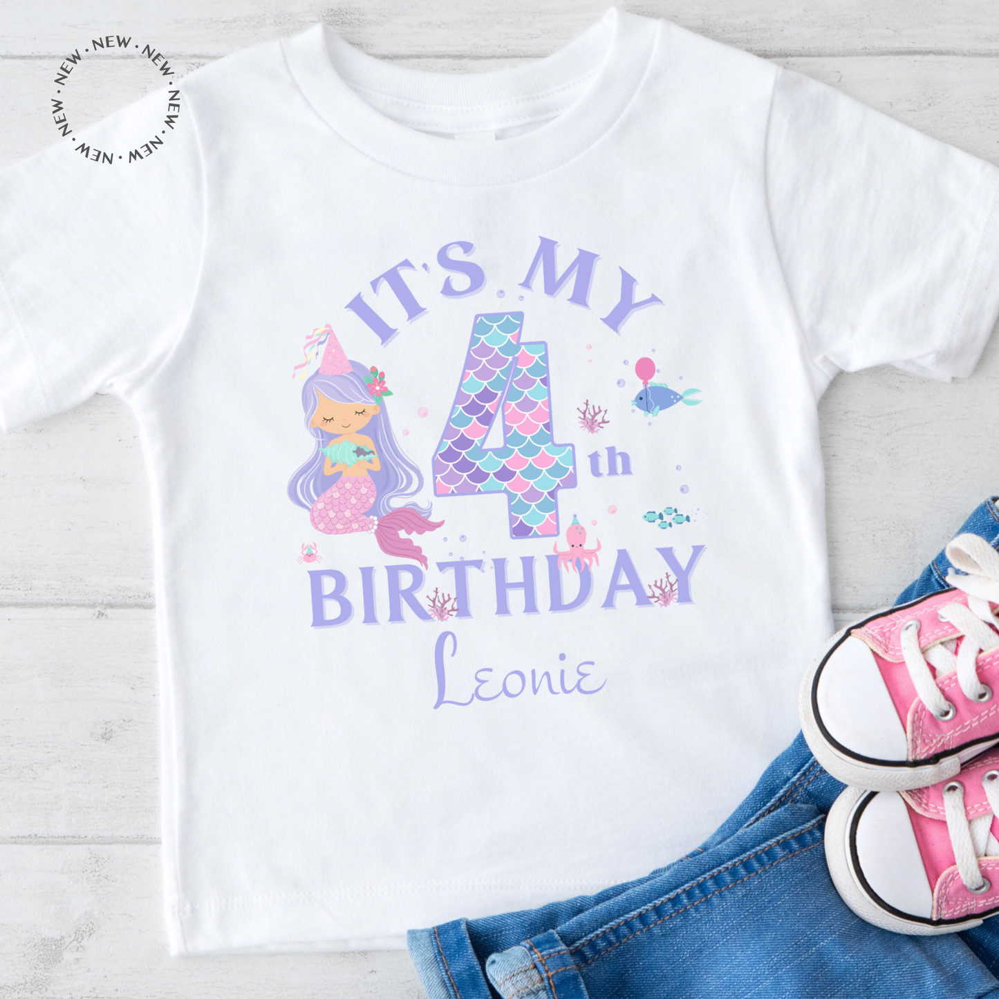 Girls Personalised Mermaid Birthday T-shirt | 3 - 9 years