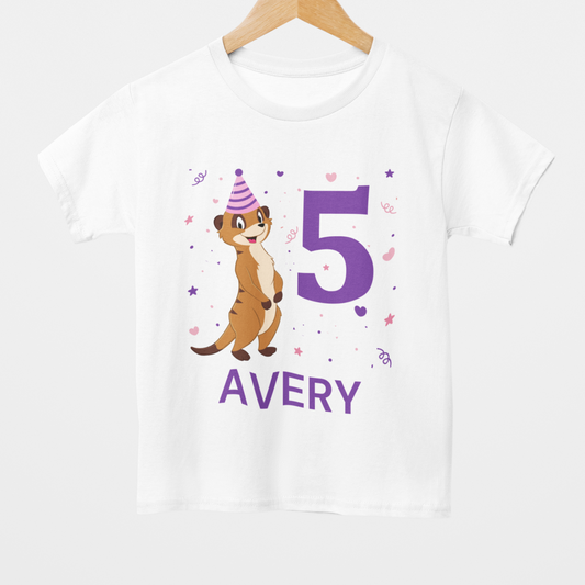 Girls Personalised Meerkat Birthday T-shirt | 3 - 11 years