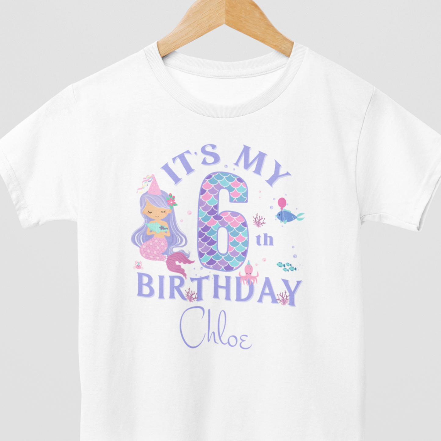 Girls Personalised Mermaid Birthday T-shirt | 3 - 9 years