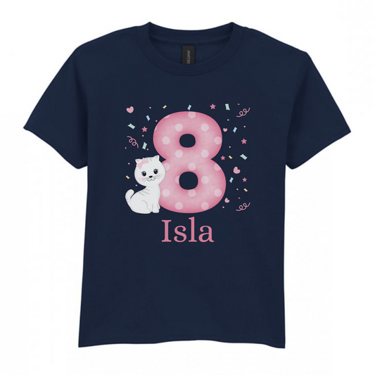 Girls Cute Cat Birthday T-shirt | 3 - 8 years