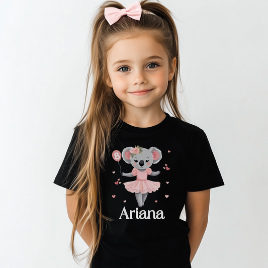 Girls Personalised Koala Ballerina Birthday T-shirt | 3 - 11 yrs