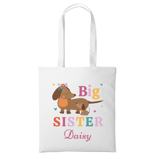 Personalised Big Sister Dachshund Tote Bag – Girls Gift | Cotton Bag