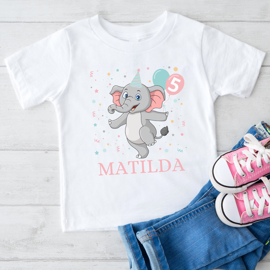 Girls Personalised Birthday Elephant T-shirt | 1 - 8 yrs