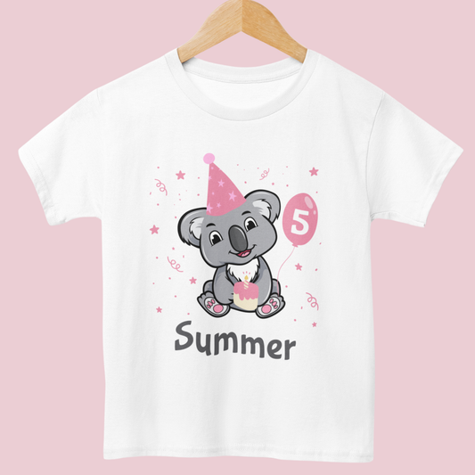 Girls Personalised Birthday Koala T-shirt - (Ages 1-8 yrs)