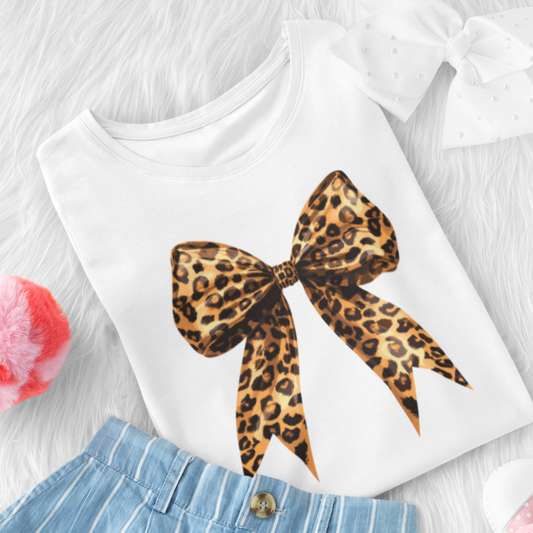 Coquette Leopard Print Bow  - Girls T-shirt | 3 - 13 years