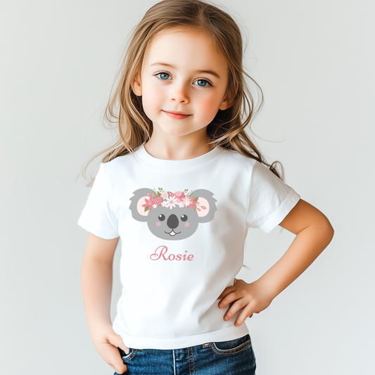 Girls Floral Koala T-shirt | Personalisation Optional | 3 - 13 years