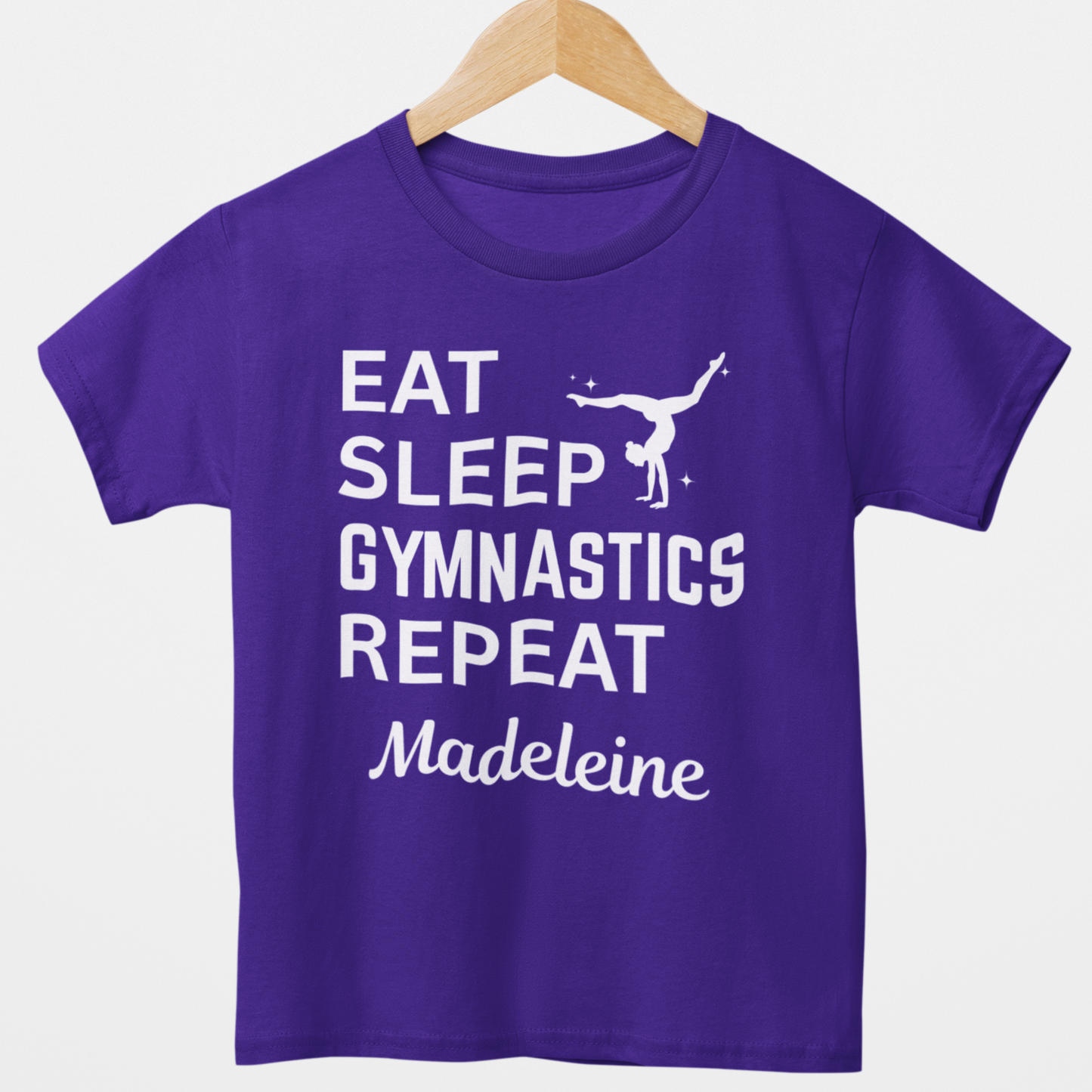 Personalised “Eat Sleep Gymnastics Repeat” Kids T-Shirt (5-13 yrs)