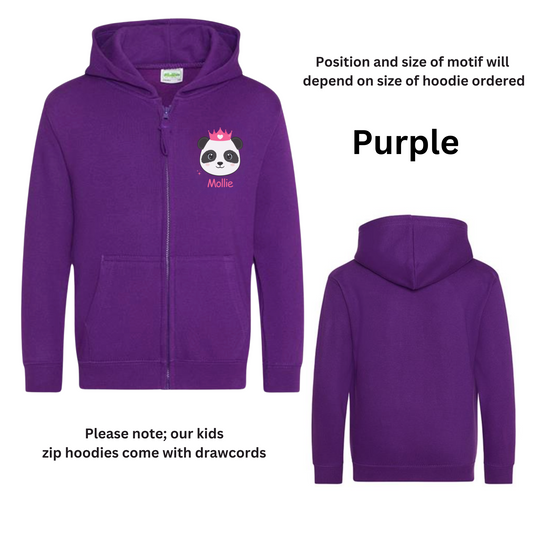 Girls Personalised Panda Princess Full Zip Hoodie | 3 - 13 years