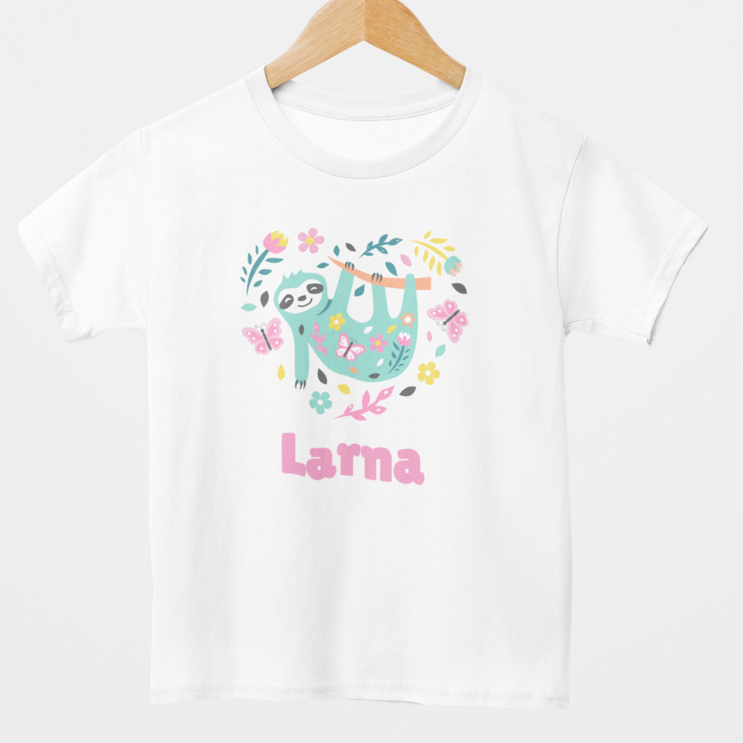 Girls Personalised Sloth Heart T-shirt | 3 - 13 years