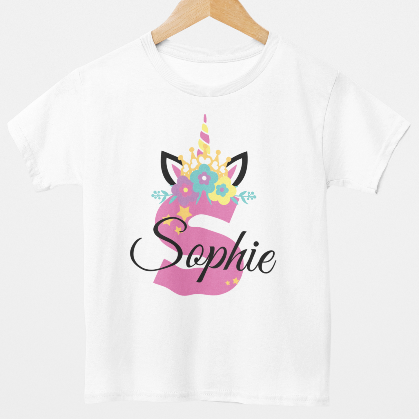 Girls Customisable Unicorn Initial and Name T-shirt | 3 - 13 years