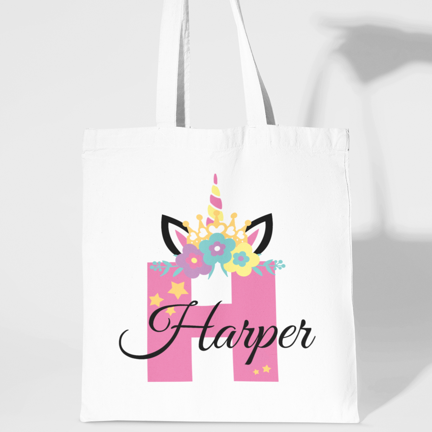 Girls Customisable Unicorn Initial and Name Tote Bag