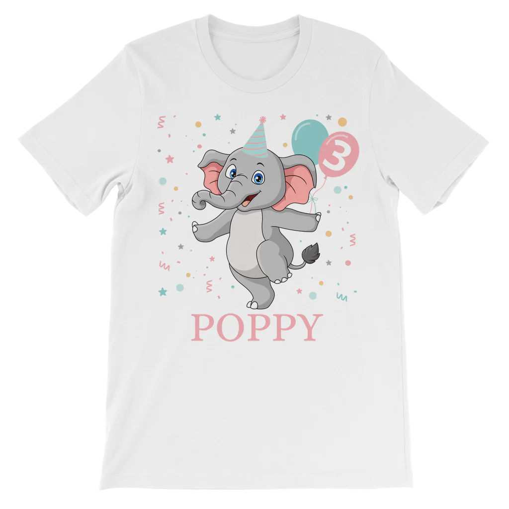 Girls Personalised Birthday Elephant T-shirt | 1 - 8 yrs