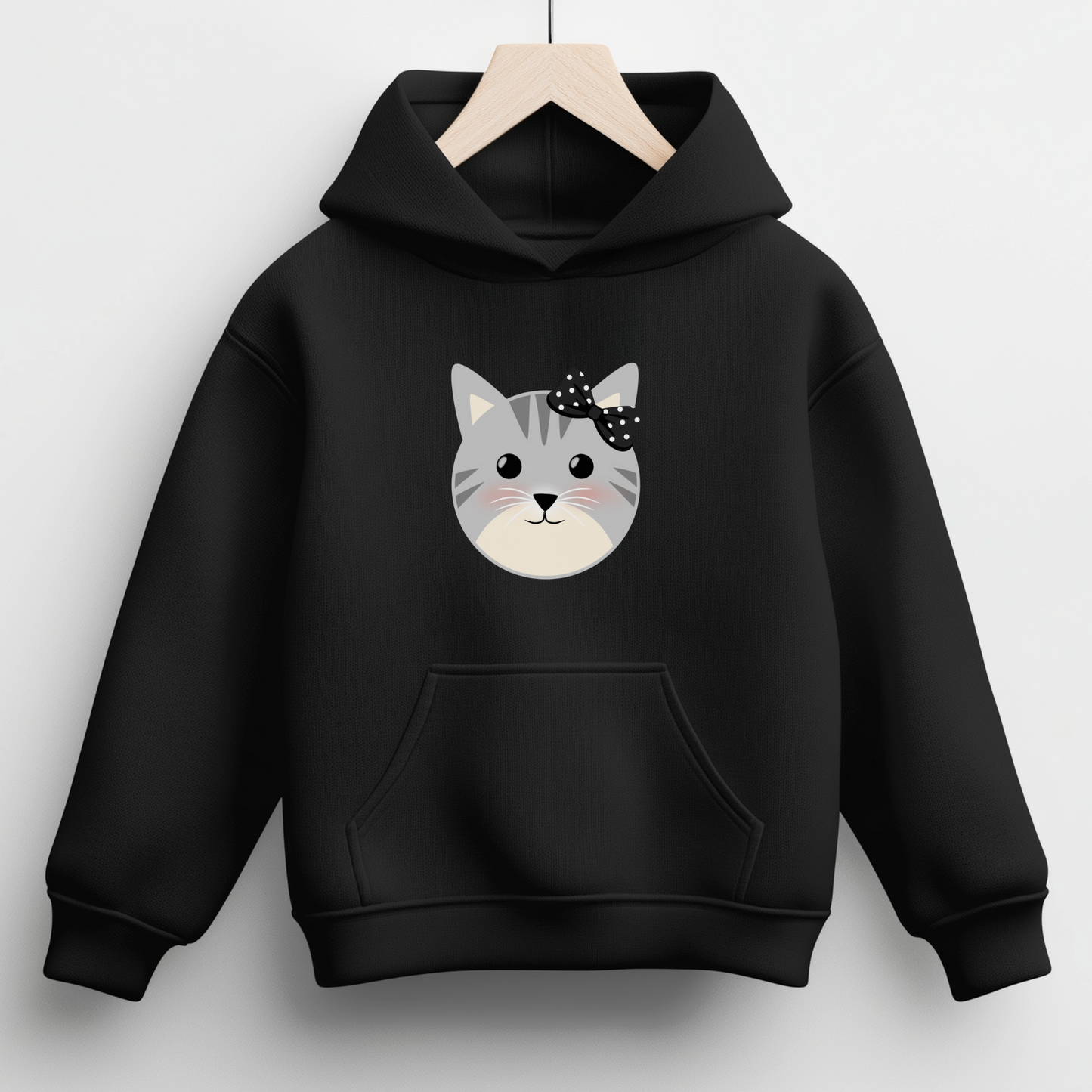 Kids Cute Cat Black & White Bow Pullover Hoodie | 3 - 13 years