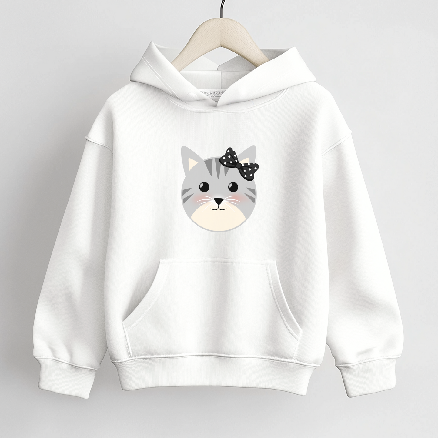 Kids Cute Cat Black & White Bow Pullover Hoodie | 3 - 13 years