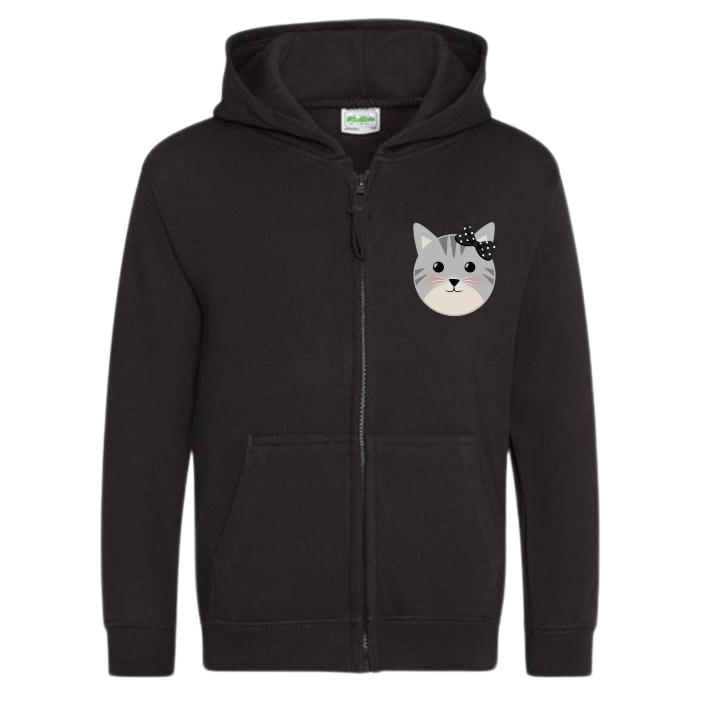 Cat with Bow Kids Full Zip Hoodie | 3 - 13 years