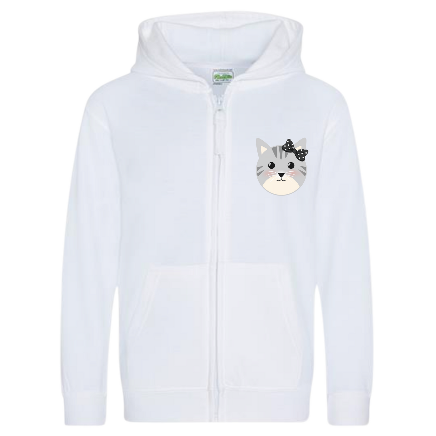 Cat with Bow Kids Full Zip Hoodie | 3 - 13 years