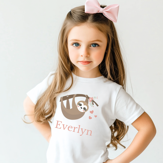 Girls Personalised Sloth T-shirt | 3 - 13 years