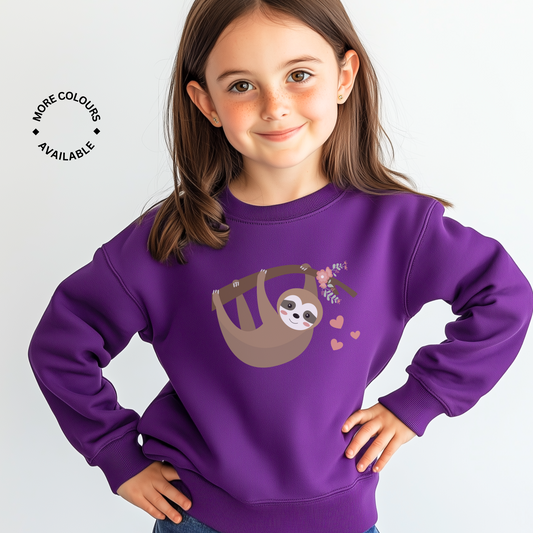 Cute Hanging Sloth - Girls Sweatshirt Jumper | 3 - 13 years