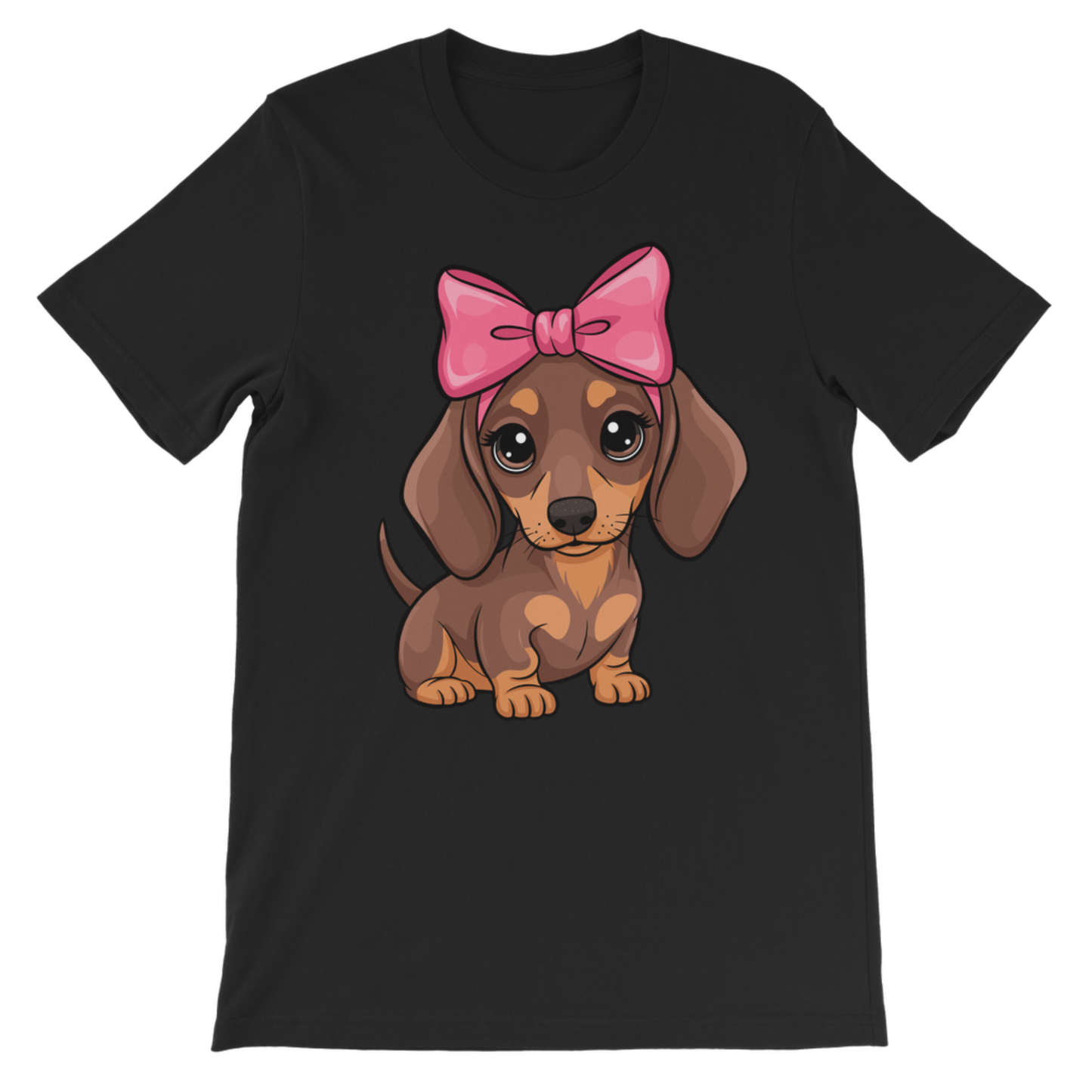 Girls Dachshund Puppy T-Shirt with Pink Bow - Coquette Style (3-13 Years)