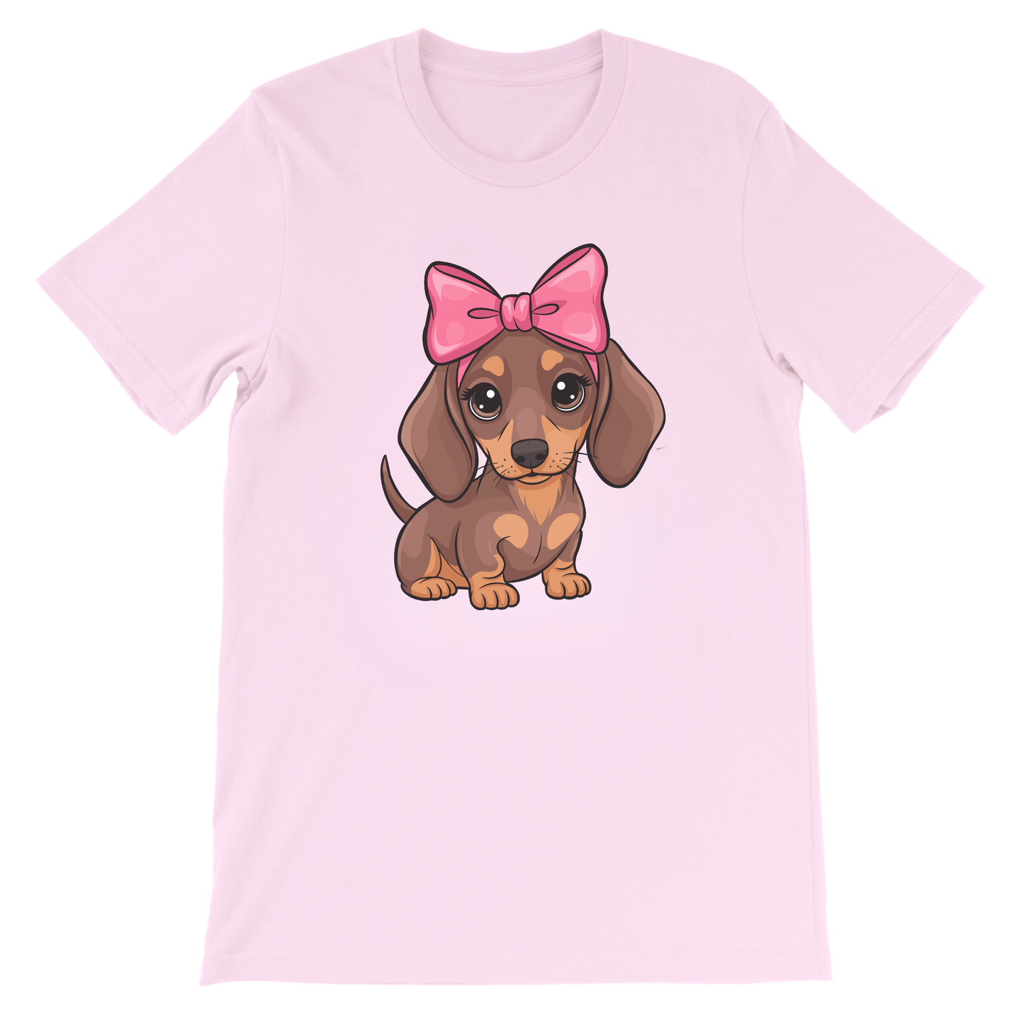 Girls Dachshund Pink Bow T-Shirt (3-13 yrs)