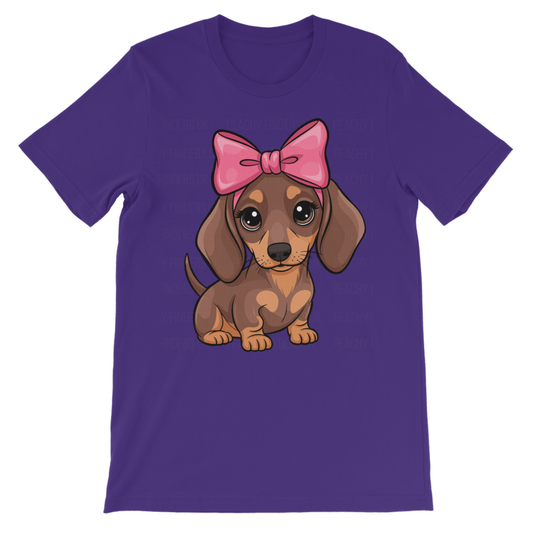 Girls Dachshund Pink Bow T-Shirt (3-13 yrs)