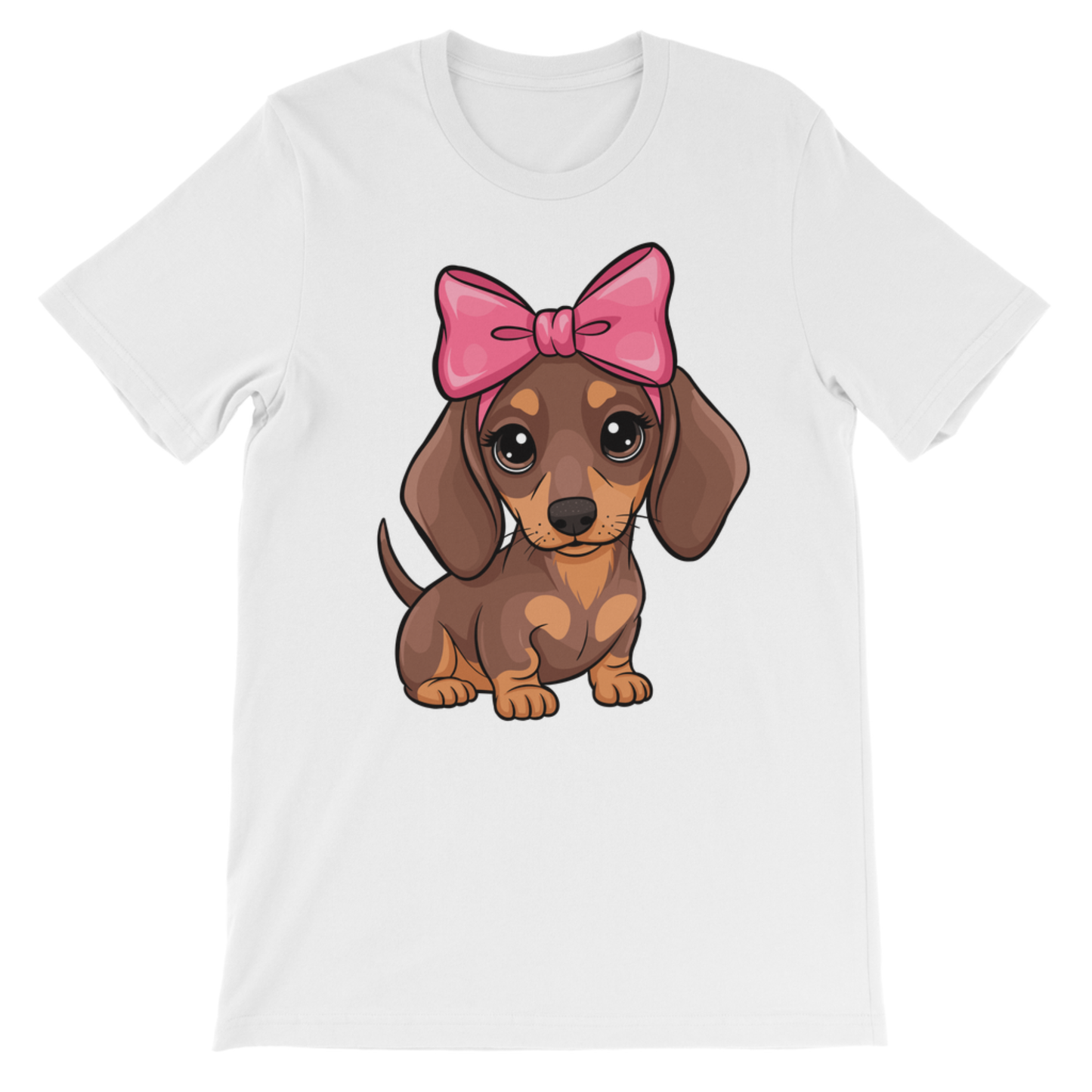 Girls Dachshund Puppy T-Shirt with Pink Bow - Coquette Style (3-13 Years)