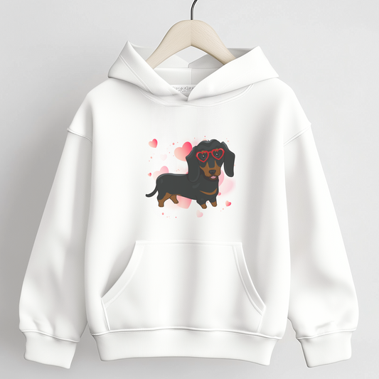 Dachshund & Hearts - Girls Pullover Hoodie | 3 - 13 years