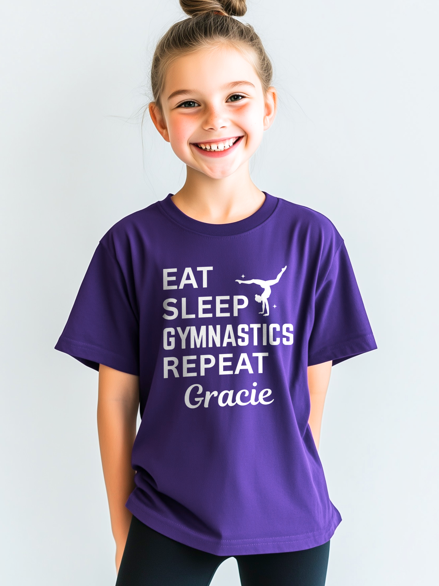 Personalised “Eat Sleep Gymnastics Repeat” Kids T-Shirt (5-13 yrs)