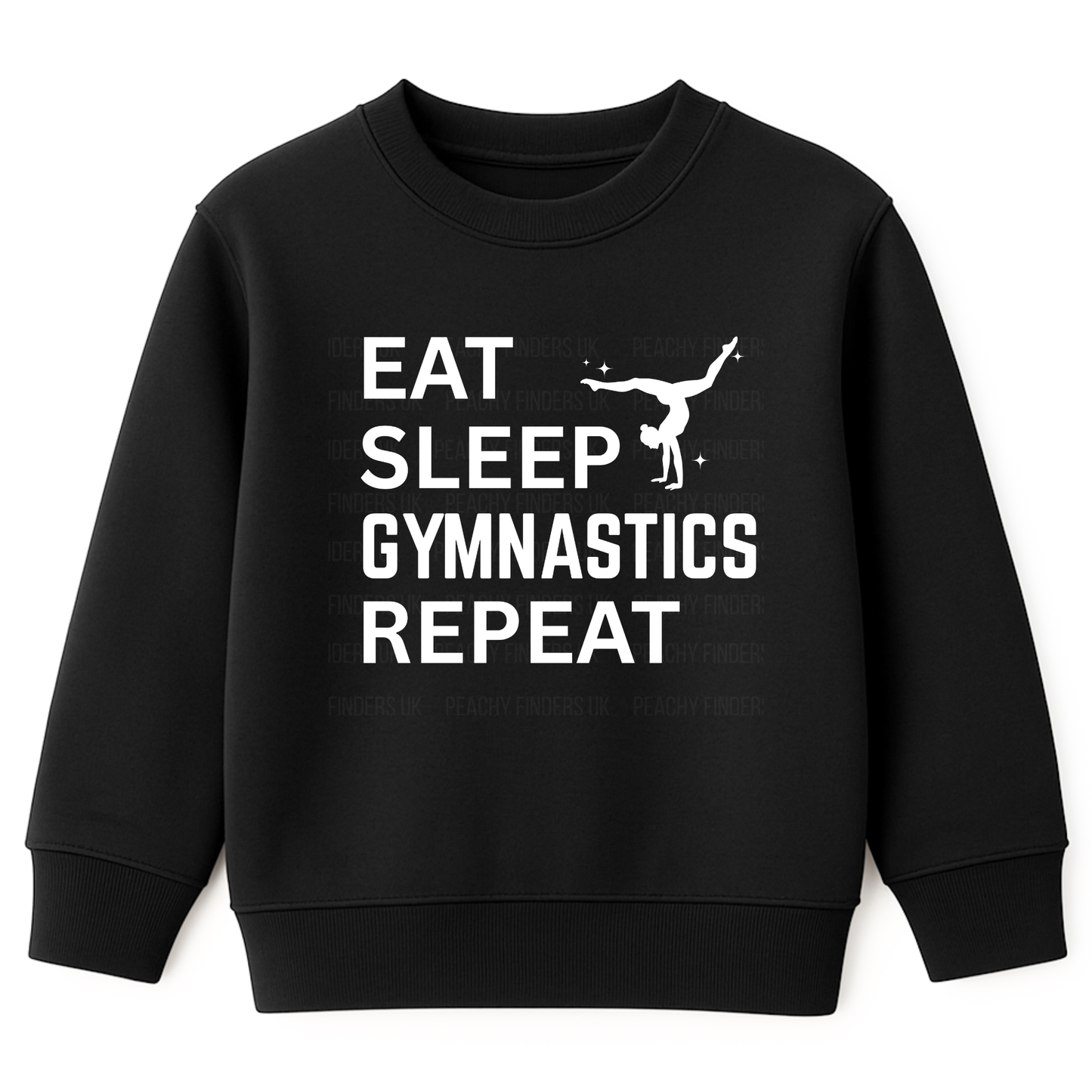 Black kids Eat Sleep Gymnastics Repeat sweatshirt front view
