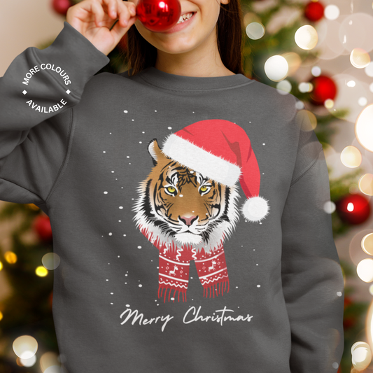 Unisex Kids Festive Tiger Christmas Sweatshirt | 3 - 13 years