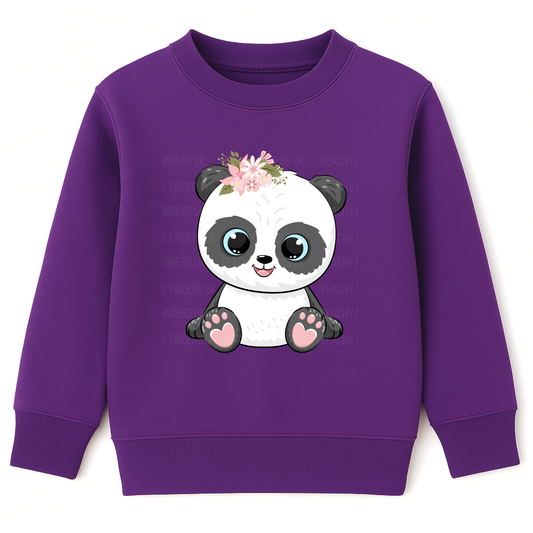 Purple sweatshirt with a panda design on a white background