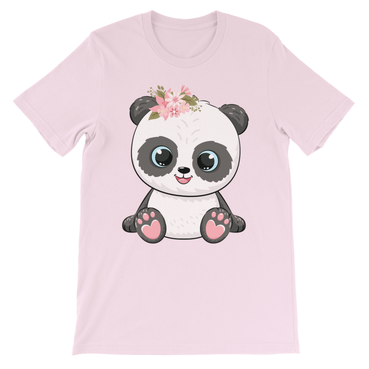 Girls light pink t-shirt with cute floral panda graphic print, kids animal design top