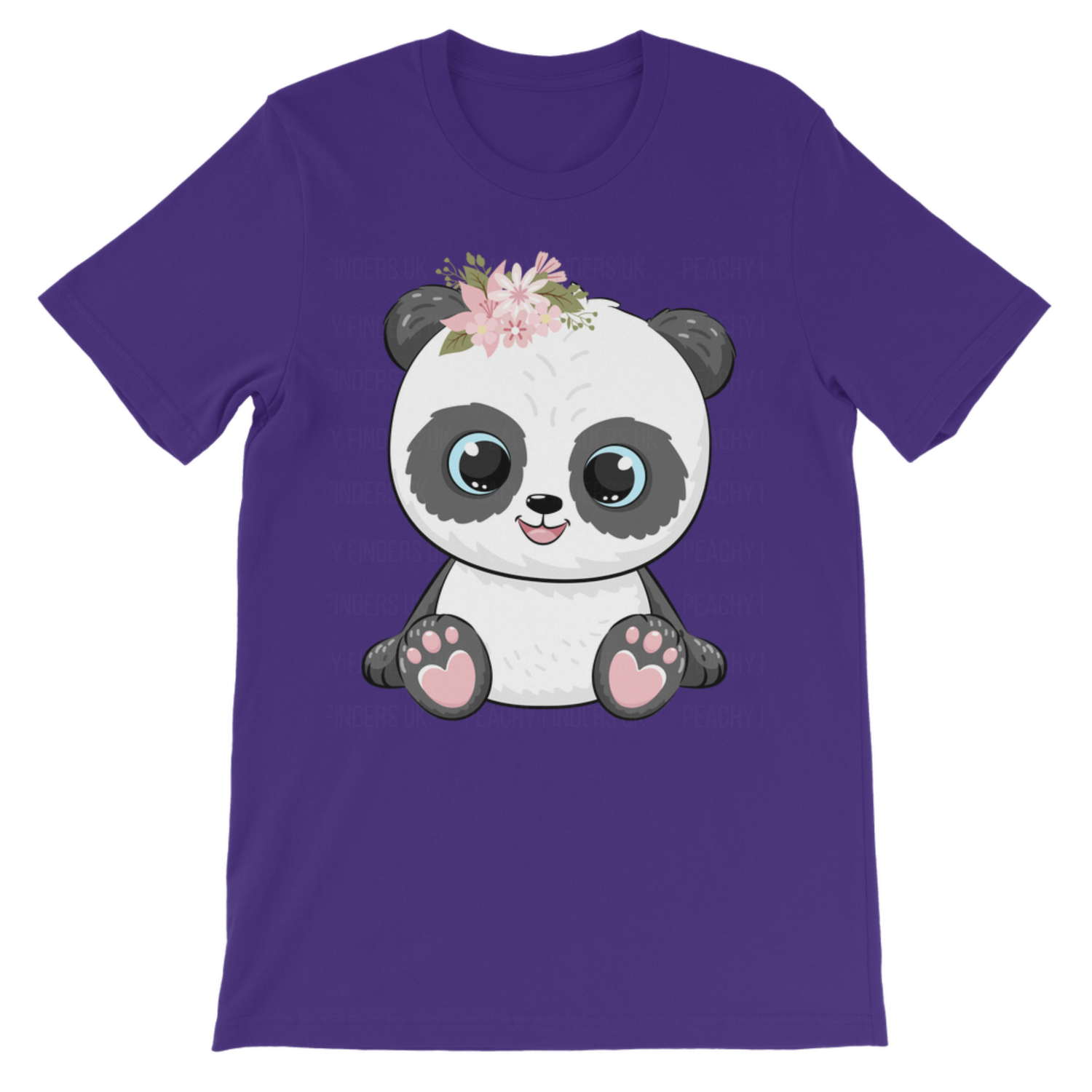 Girls purple t-shirt with cute floral panda graphic print, kids animal design top