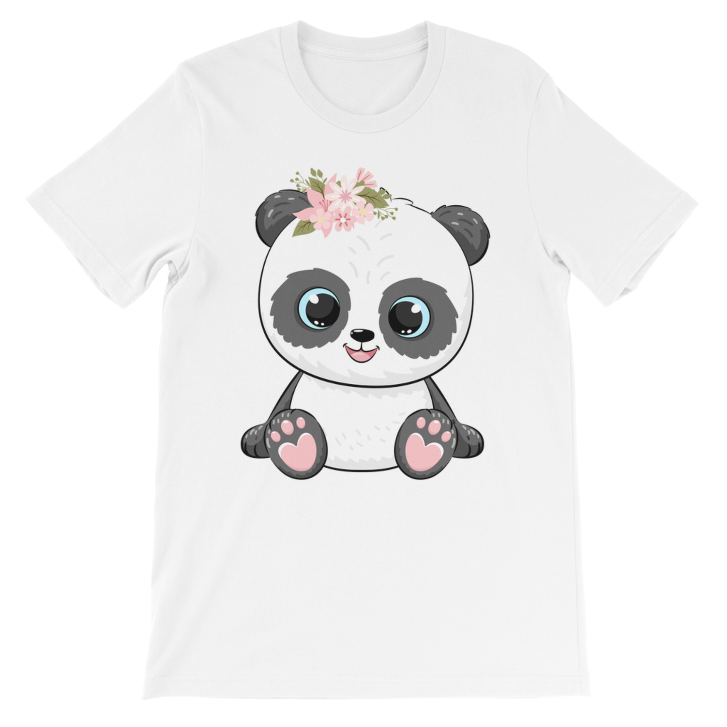 Girls white t-shirt with cute floral panda graphic print, kids animal design top
