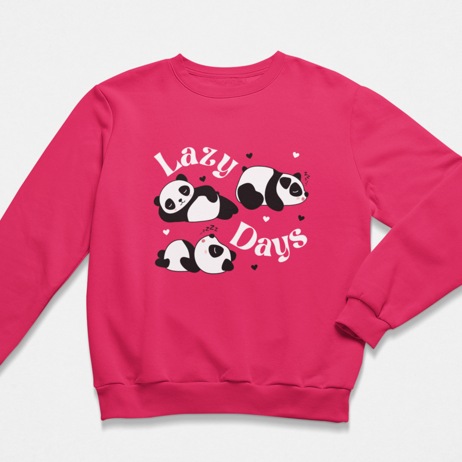 Girls hot pink Lazy Days panda sweatshirt with cute sleeping panda graphic