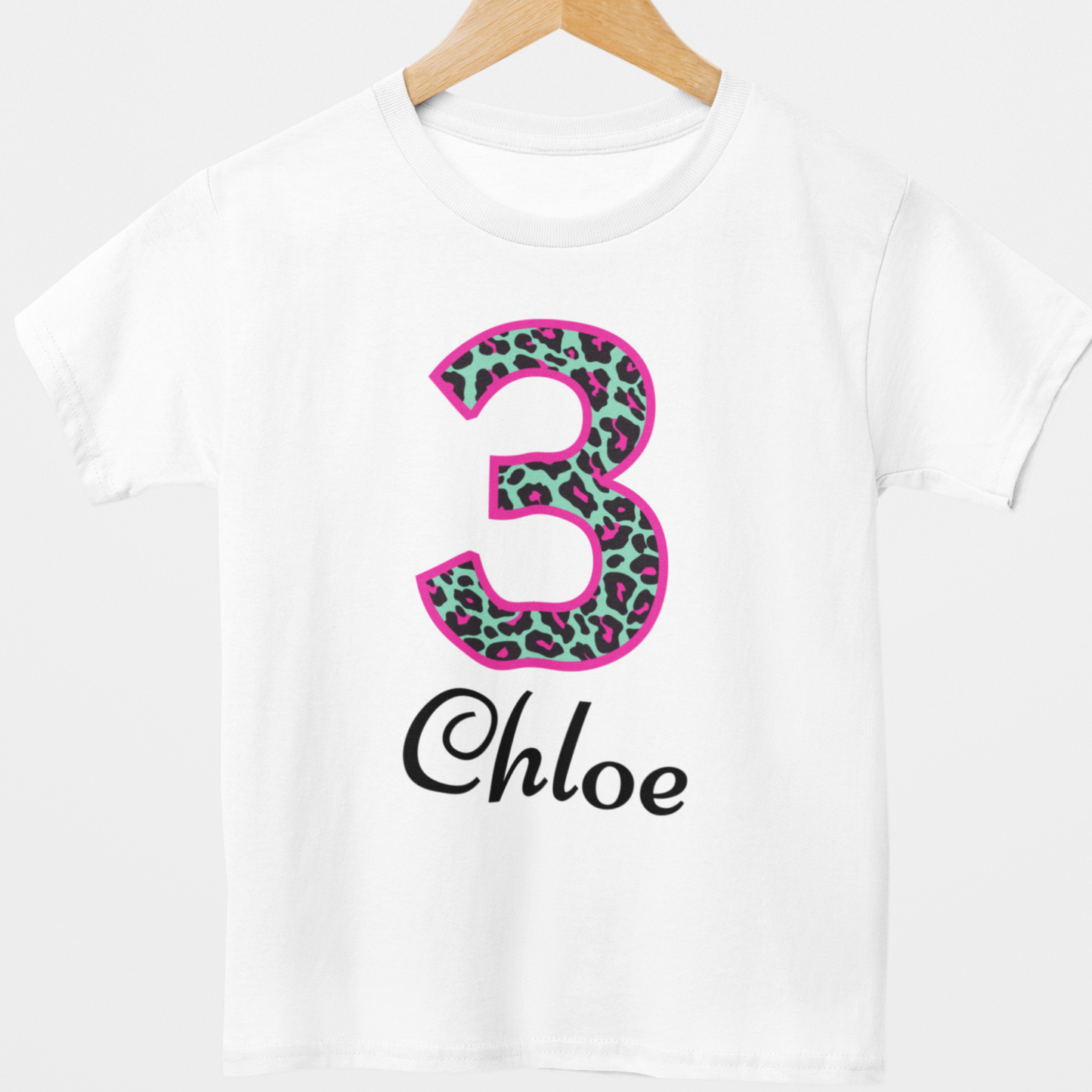 Girls Leopard Print Birthday Cotton T-shirt | 3 - 13 years