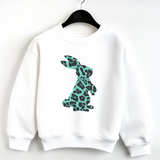 Leopard Print Bunny Rabbit - Girls Sweatshirt | 3 - 13 years