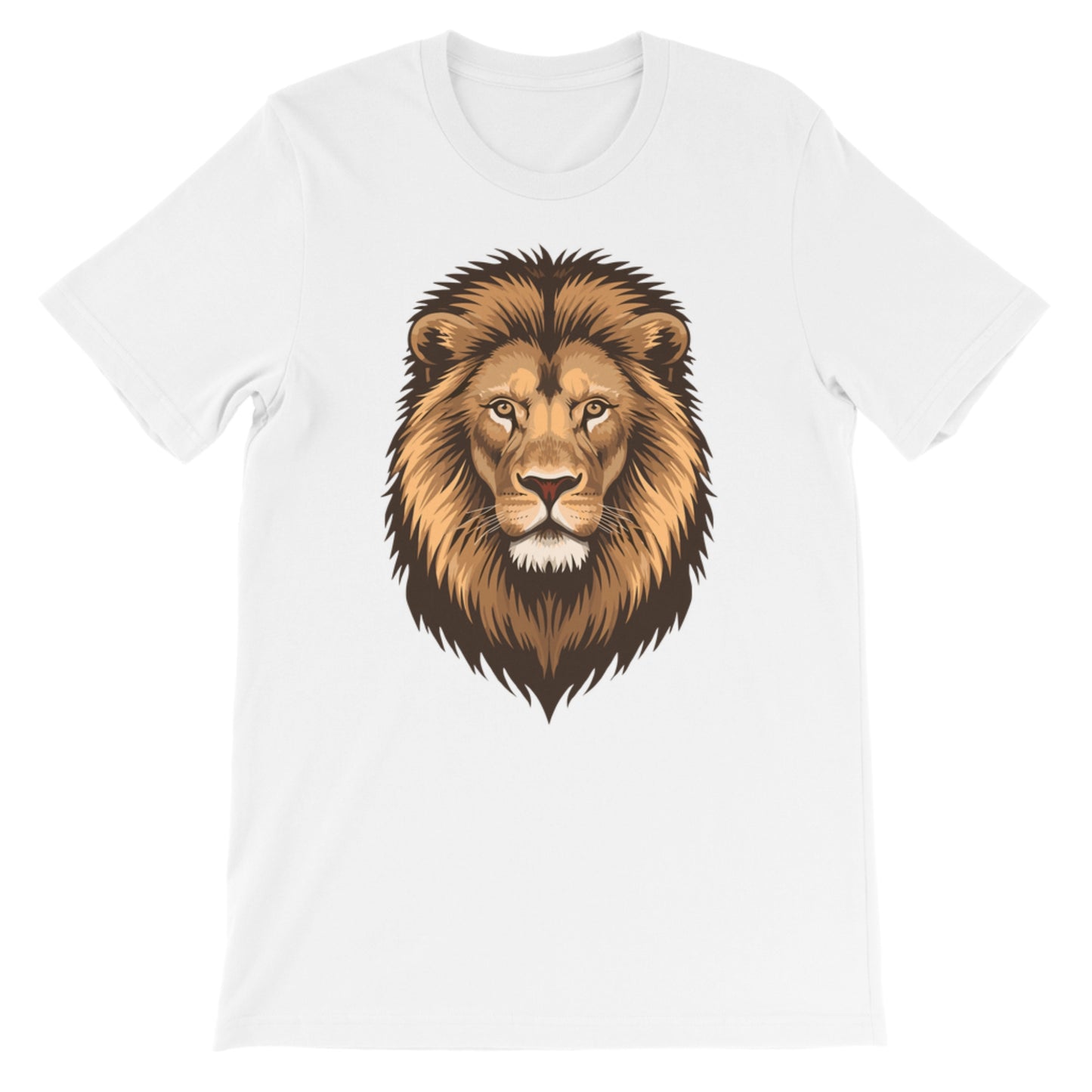 Kids white cotton t-shirt with a lion graphic on a white background