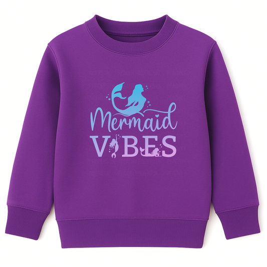 Girls purple Mermaid Vibes sweatshirt with pastel mermaid graphic, kids ocean theme jumper product image