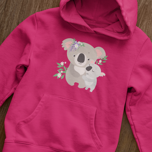 Girls pink hoodie with printed mum & baby Koalas