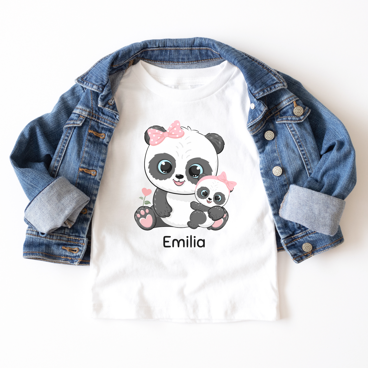 Girls Personalised Mumma & Baby Panda T-shirt | 3 - 13 years