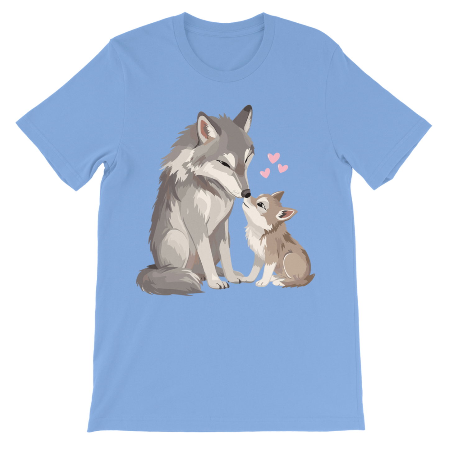 Girls wolf t-shirt light blue kids tee with cute mum and cub wolf print, animal graphic top