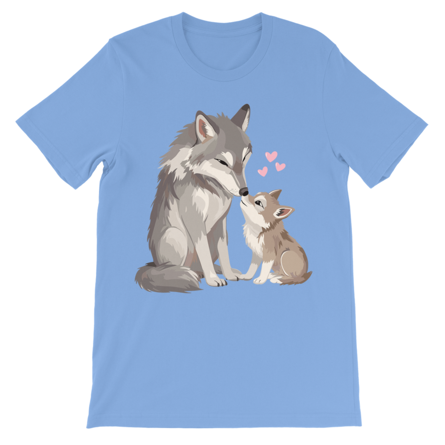 Girls wolf t-shirt light blue kids tee with cute mum and cub wolf print, animal graphic top
