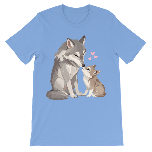 Girls wolf t-shirt light blue kids tee with cute mum and cub wolf print, animal graphic top