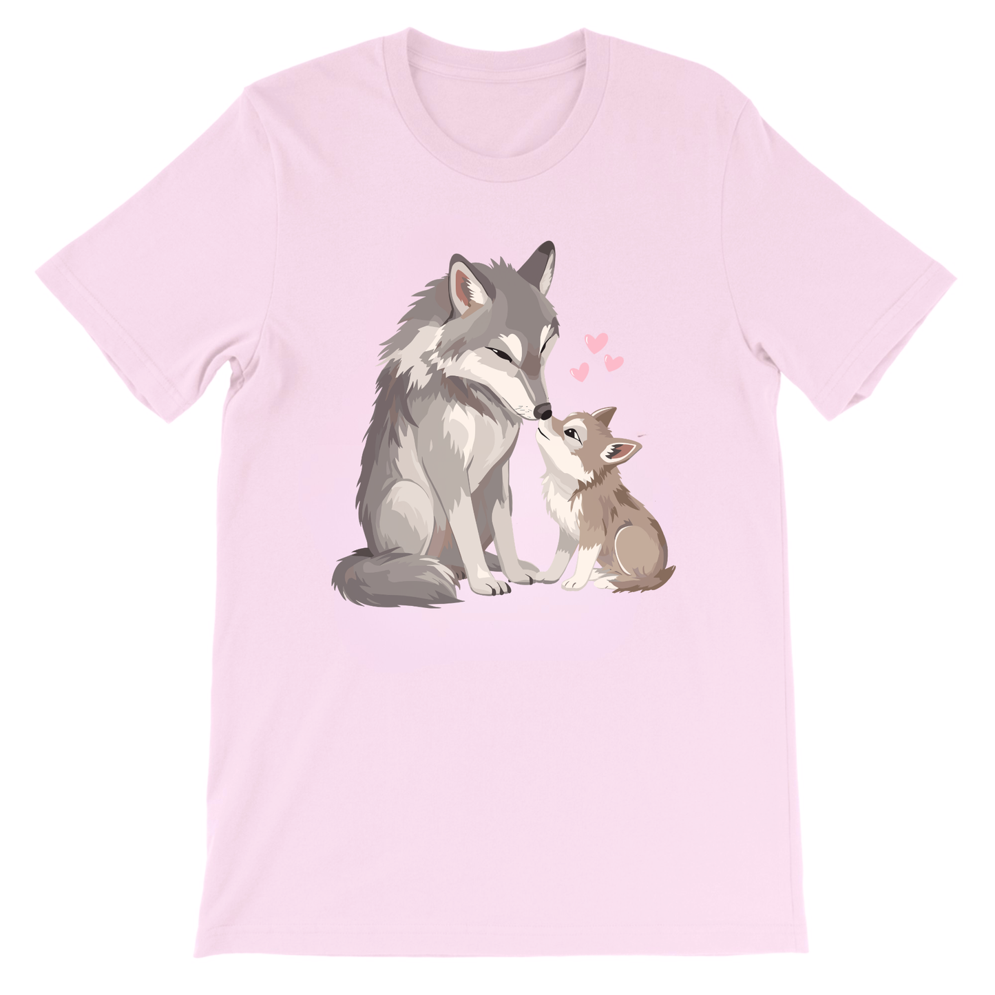 Girls wolf t-shirt light pink kids graphic tee featuring mum and baby wolf design