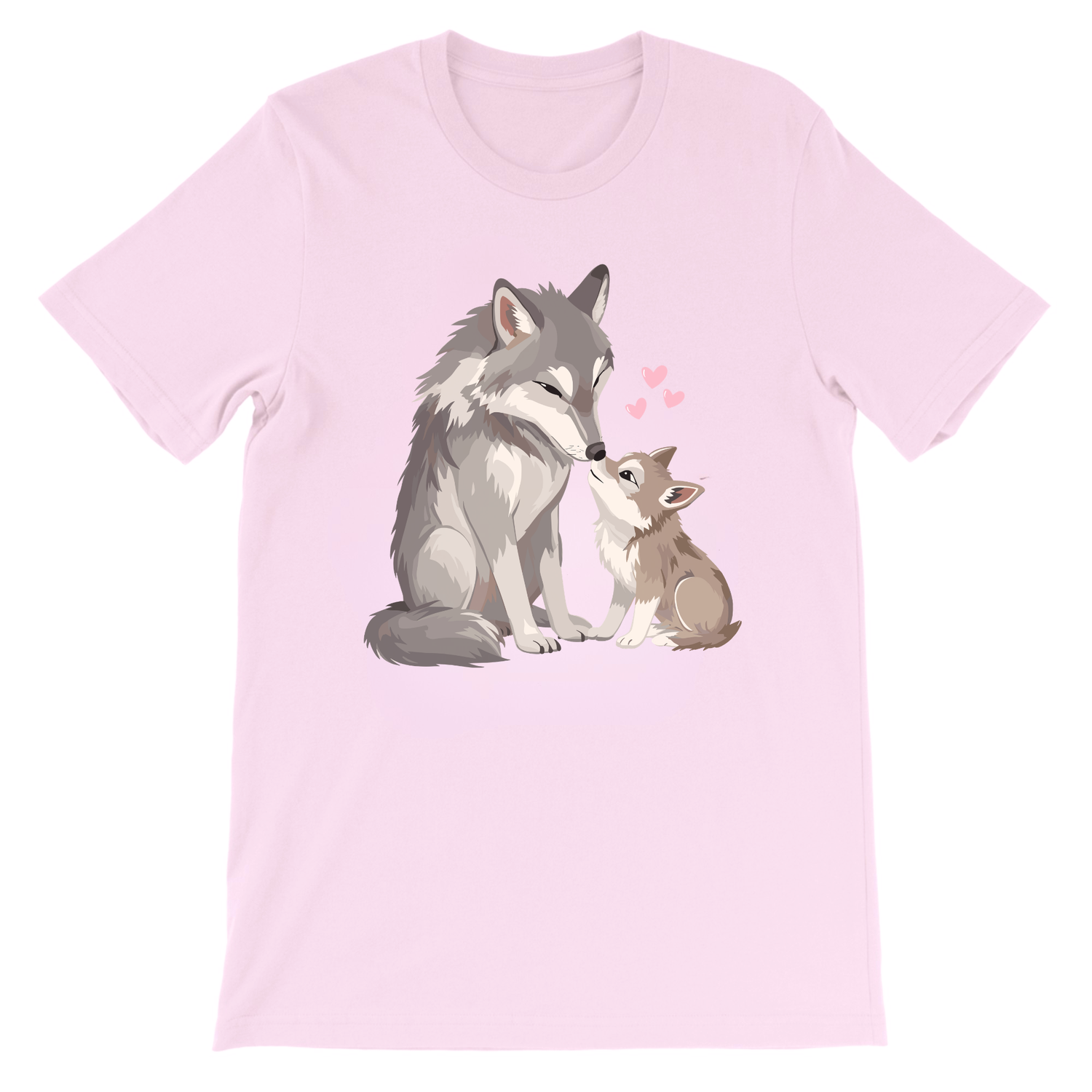 Girls wolf t-shirt light pink kids graphic tee featuring mum and baby wolf design
